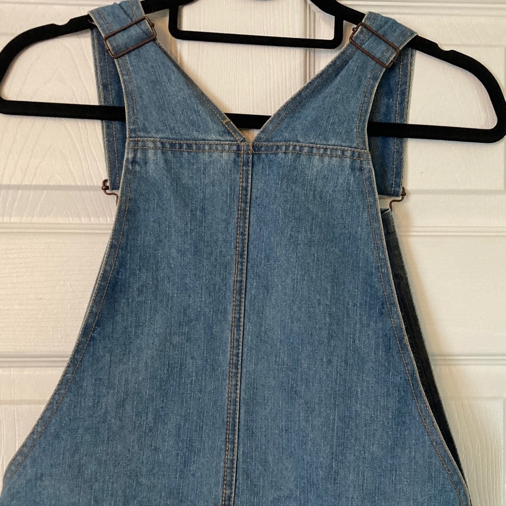 Denim Short Overalls - Blue Distressed Women's Jeans - Picture 7 of 11
